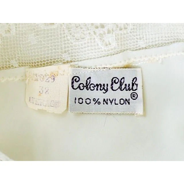 Vintage Full Slip Colony Club Nylon Satin 1940s Beautiful Lace White Size 32