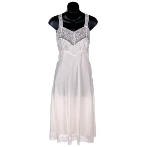 Vintage Full Slip Colony Club Nylon Satin 1940s Beautiful Lace White Size 32