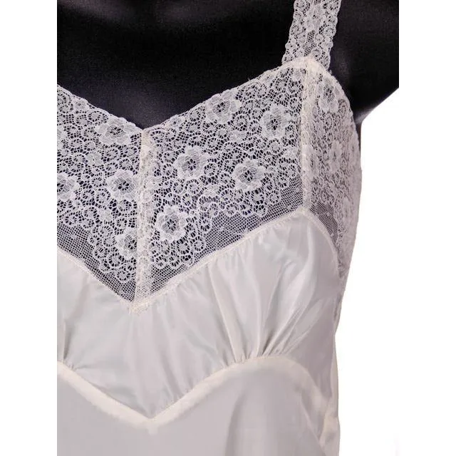 Vintage Full Slip Colony Club Nylon Satin 1940s Beautiful Lace White Size 32