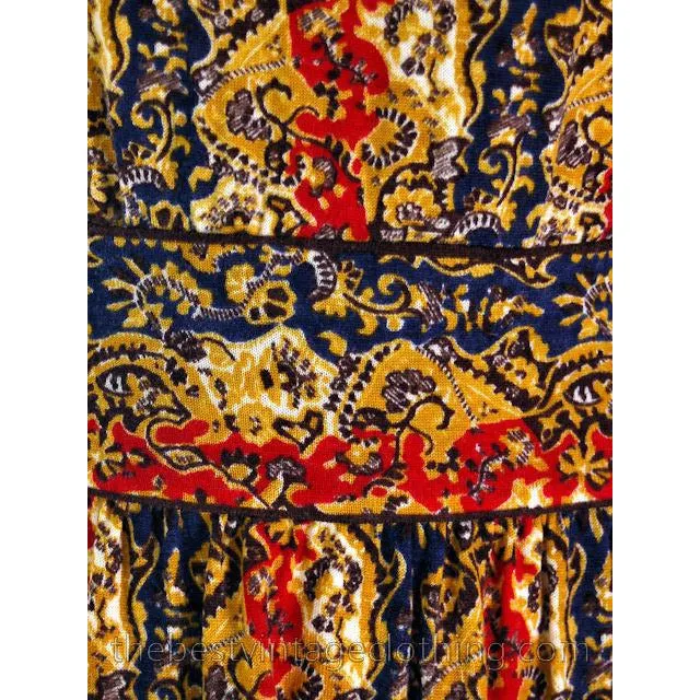 Vintage Goldworm Printed Wool Maxi Dress w/ Matching Scarf 1970s  Small