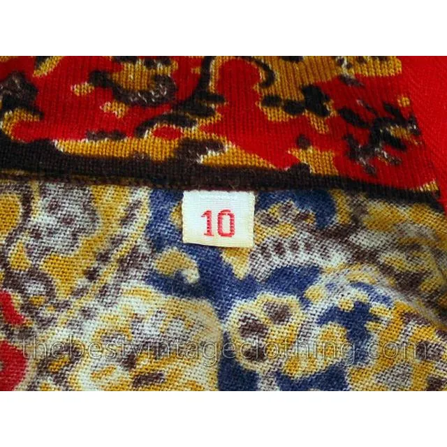 Vintage Goldworm Printed Wool Maxi Dress w/ Matching Scarf 1970s  Small
