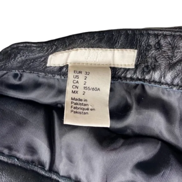 Vintage H&amp;M Genuine Leather Black A-Line Skirt With Silver Eyelets, Size S