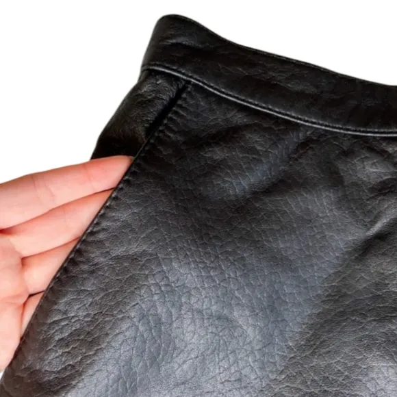 Vintage H&amp;M Genuine Leather Black A-Line Skirt With Silver Eyelets, Size S