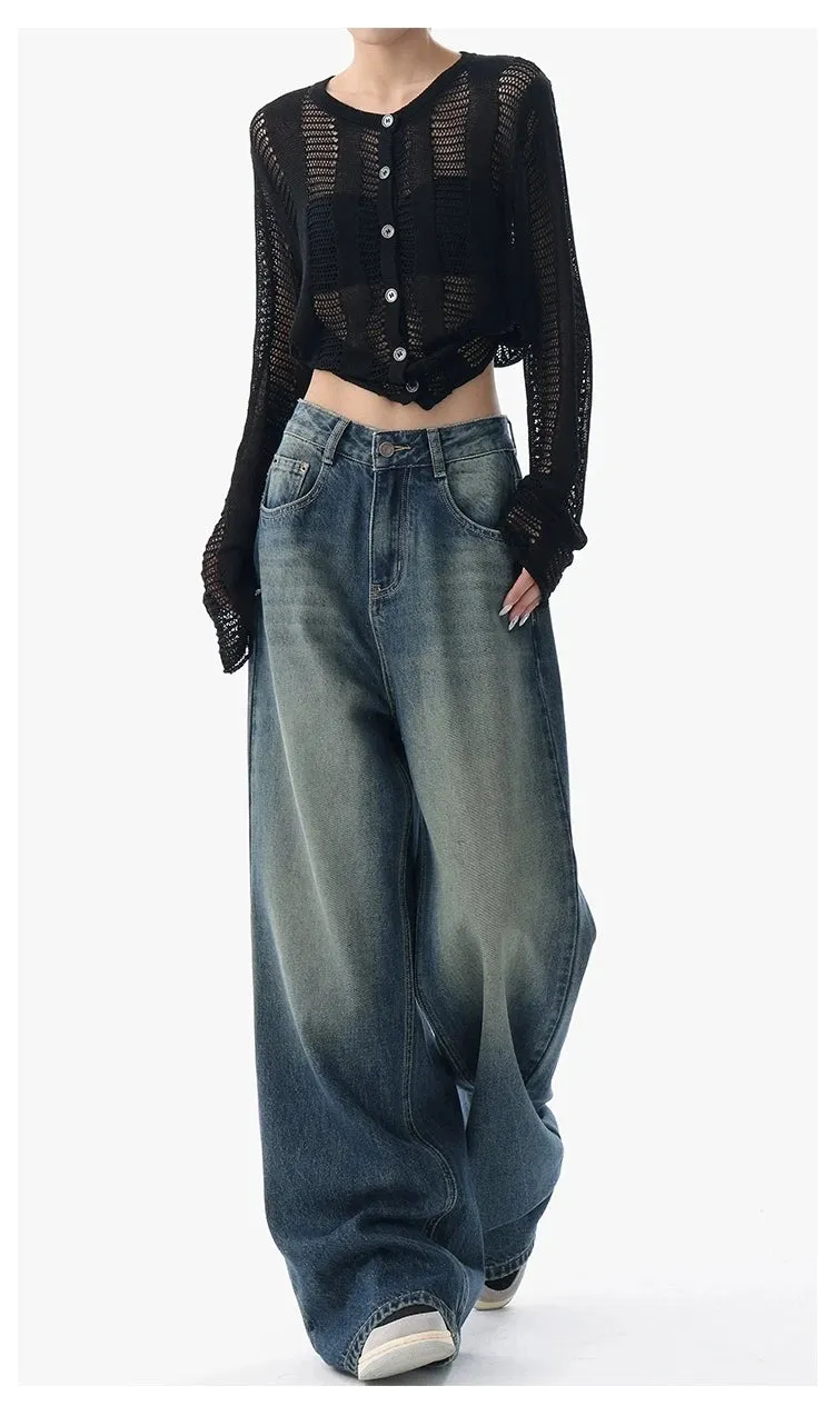 Vintage High Waist Jeans American Basic Simple Casual Fashion S-XL Baggy Distressed Jeans for Women