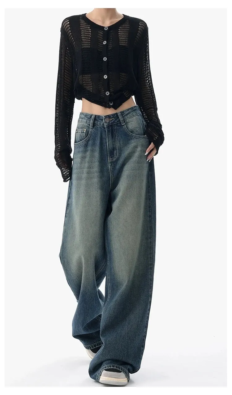 Vintage High Waist Jeans American Basic Simple Casual Fashion S-XL Baggy Distressed Jeans for Women