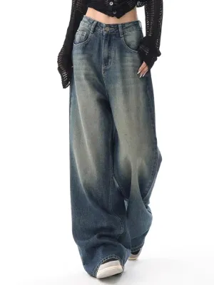 Vintage High Waist Jeans American Basic Simple Casual Fashion S-XL Baggy Distressed Jeans for Women