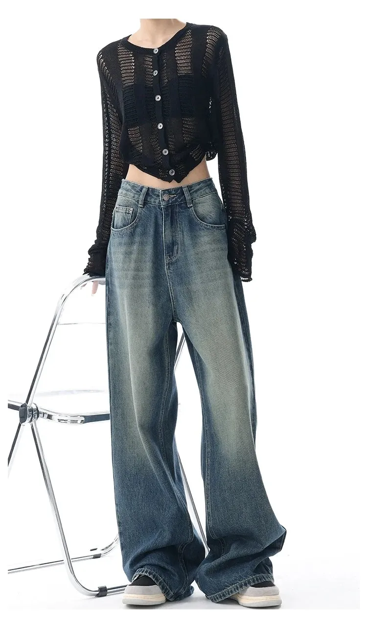 Vintage High Waist Jeans American Basic Simple Casual Fashion S-XL Baggy Distressed Jeans for Women