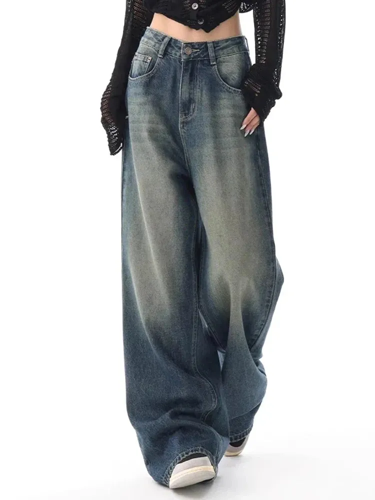 Vintage High Waist Jeans American Basic Simple Casual Fashion S-XL Baggy Distressed Jeans for Women