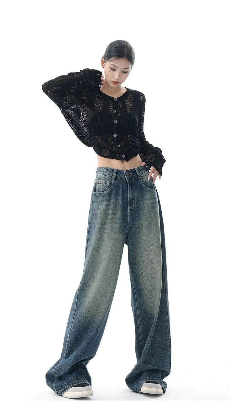 Vintage High Waist Jeans American Basic Simple Casual Fashion S-XL Baggy Distressed Jeans for Women
