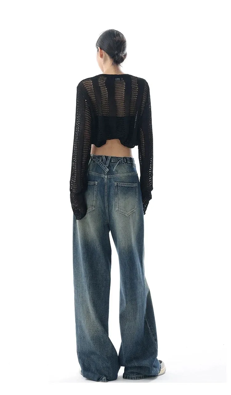 Vintage High Waist Jeans American Basic Simple Casual Fashion S-XL Baggy Distressed Jeans for Women
