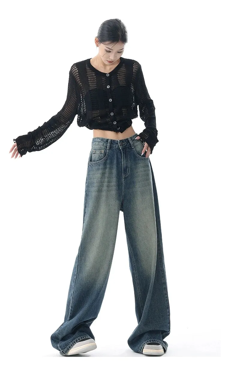 Vintage High Waist Jeans American Basic Simple Casual Fashion S-XL Baggy Distressed Jeans for Women