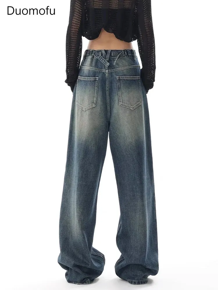 Vintage High Waist Jeans American Basic Simple Casual Fashion S-XL Baggy Distressed Jeans for Women