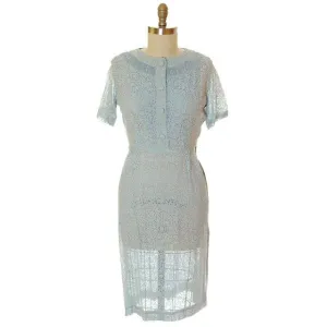 Vintage Pale Blue Sheer Day Dress Clayton 1950s Med