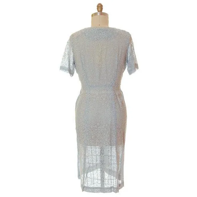 Vintage Pale Blue Sheer Day Dress Clayton 1950s Med