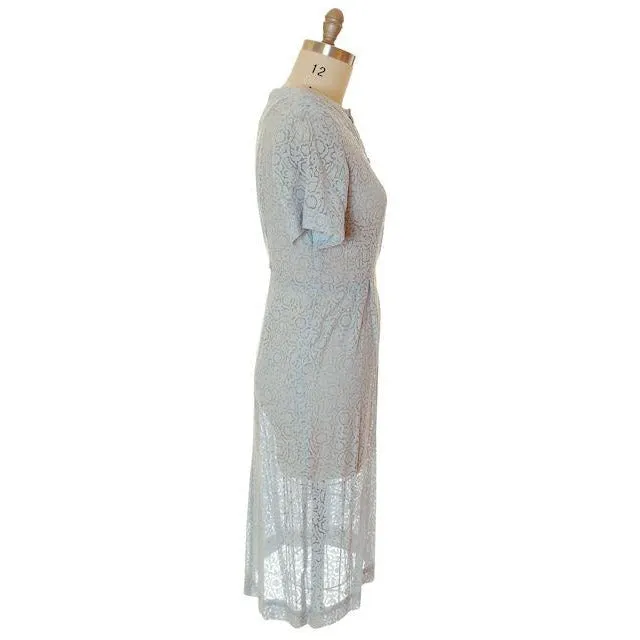 Vintage Pale Blue Sheer Day Dress Clayton 1950s Med