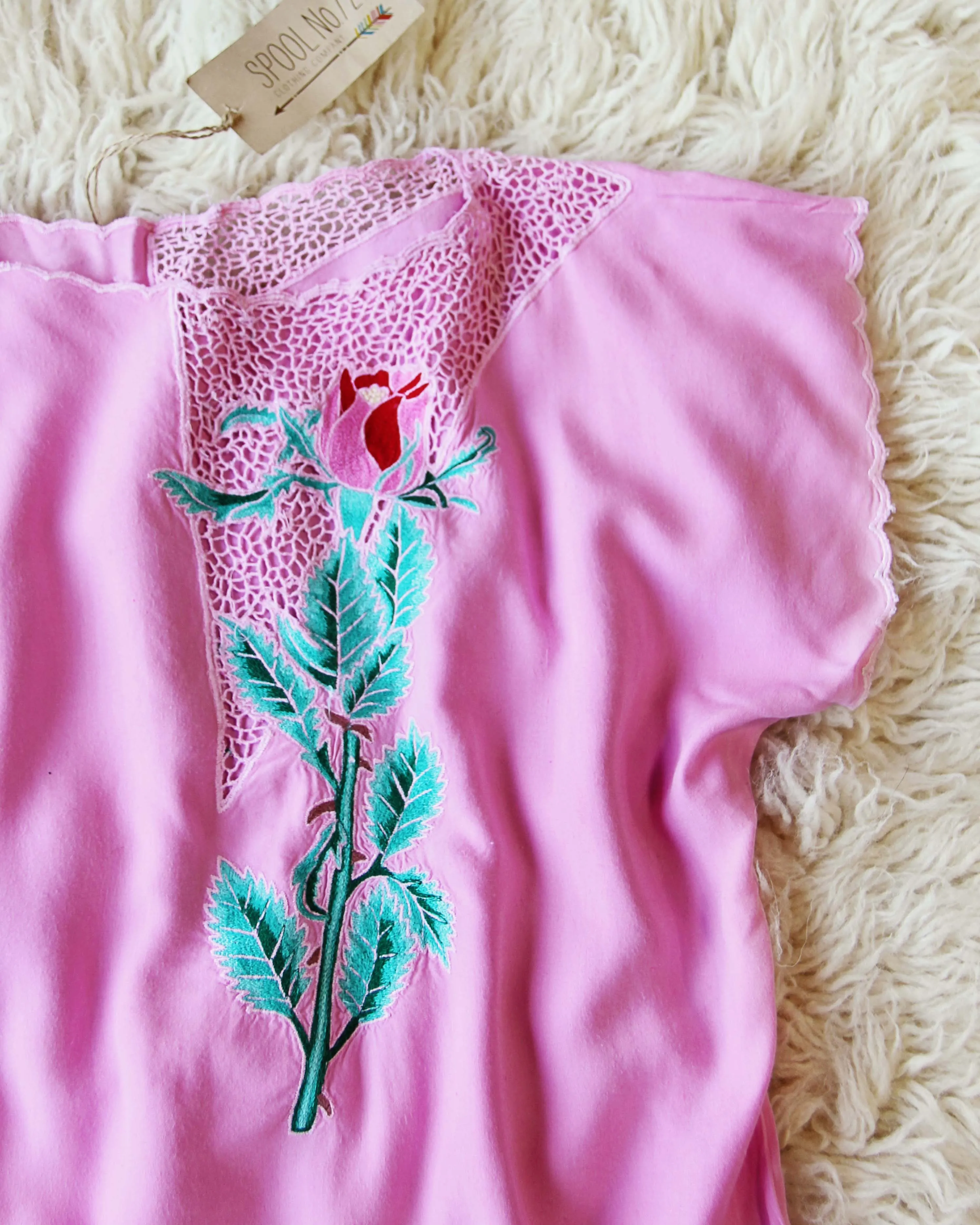 Vintage Pink Mexican Embroidered Top