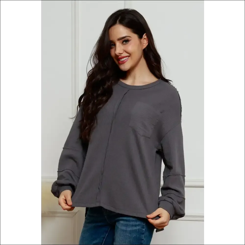 Waffle-Knit Lantern Sleeve