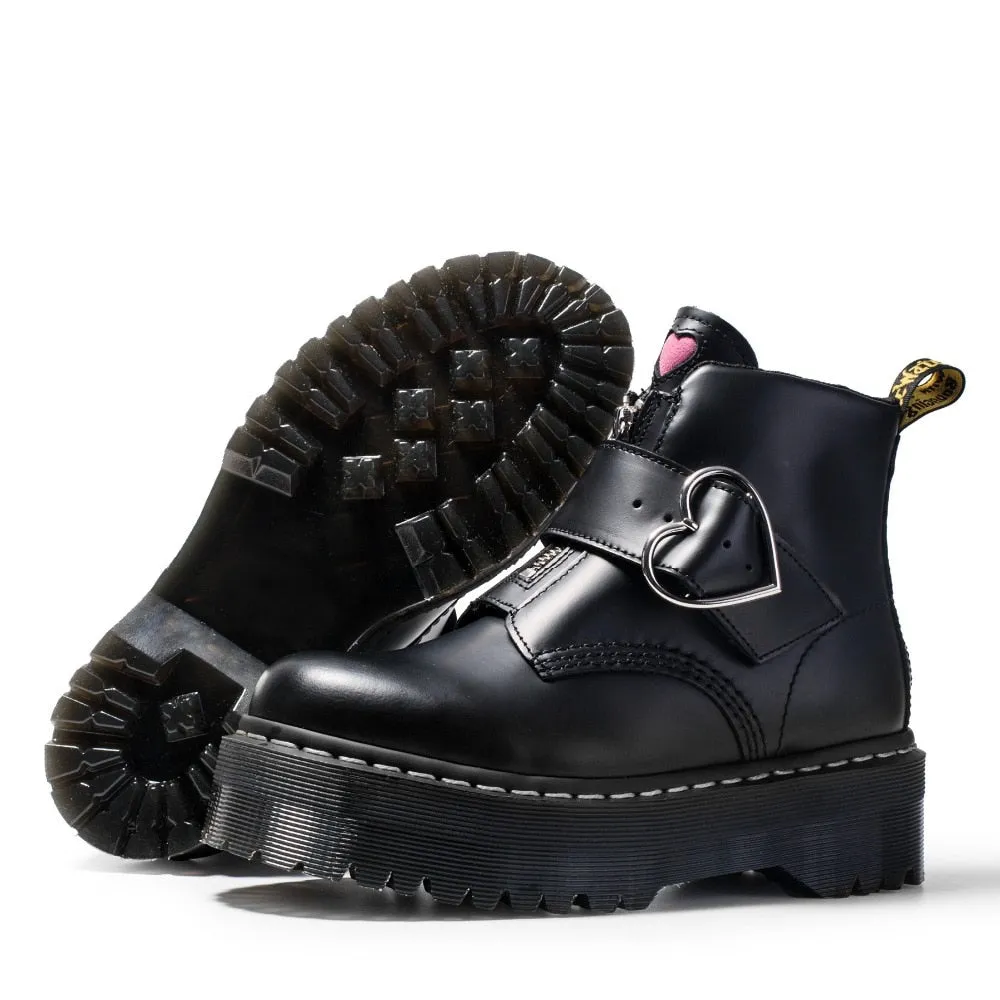 Warm like home Size 34-41 Chunky Motorcycle Boots For Women Autumn  Fashion Round Toe Lace-up Combat Boots Ladies Shoes