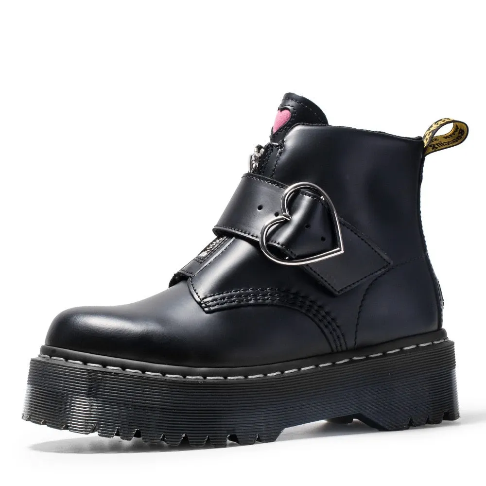 Warm like home Size 34-41 Chunky Motorcycle Boots For Women Autumn  Fashion Round Toe Lace-up Combat Boots Ladies Shoes