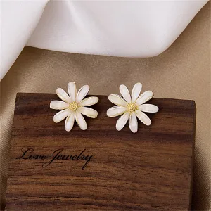 White Acrylic & 18K Gold-Plated Flower Stud Earring