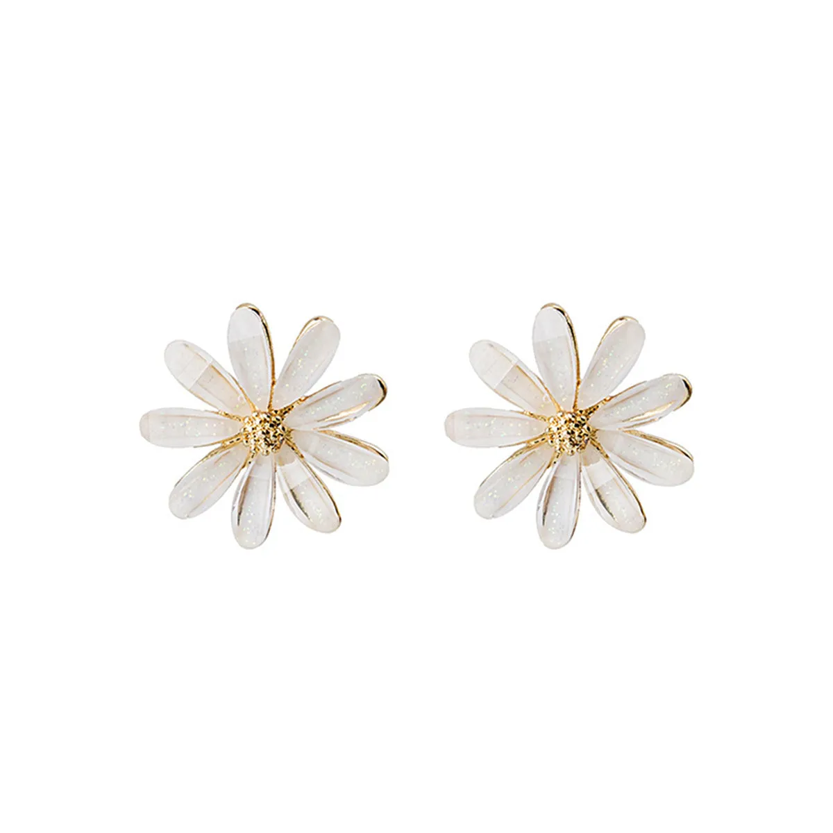 White Acrylic & 18K Gold-Plated Flower Stud Earring
