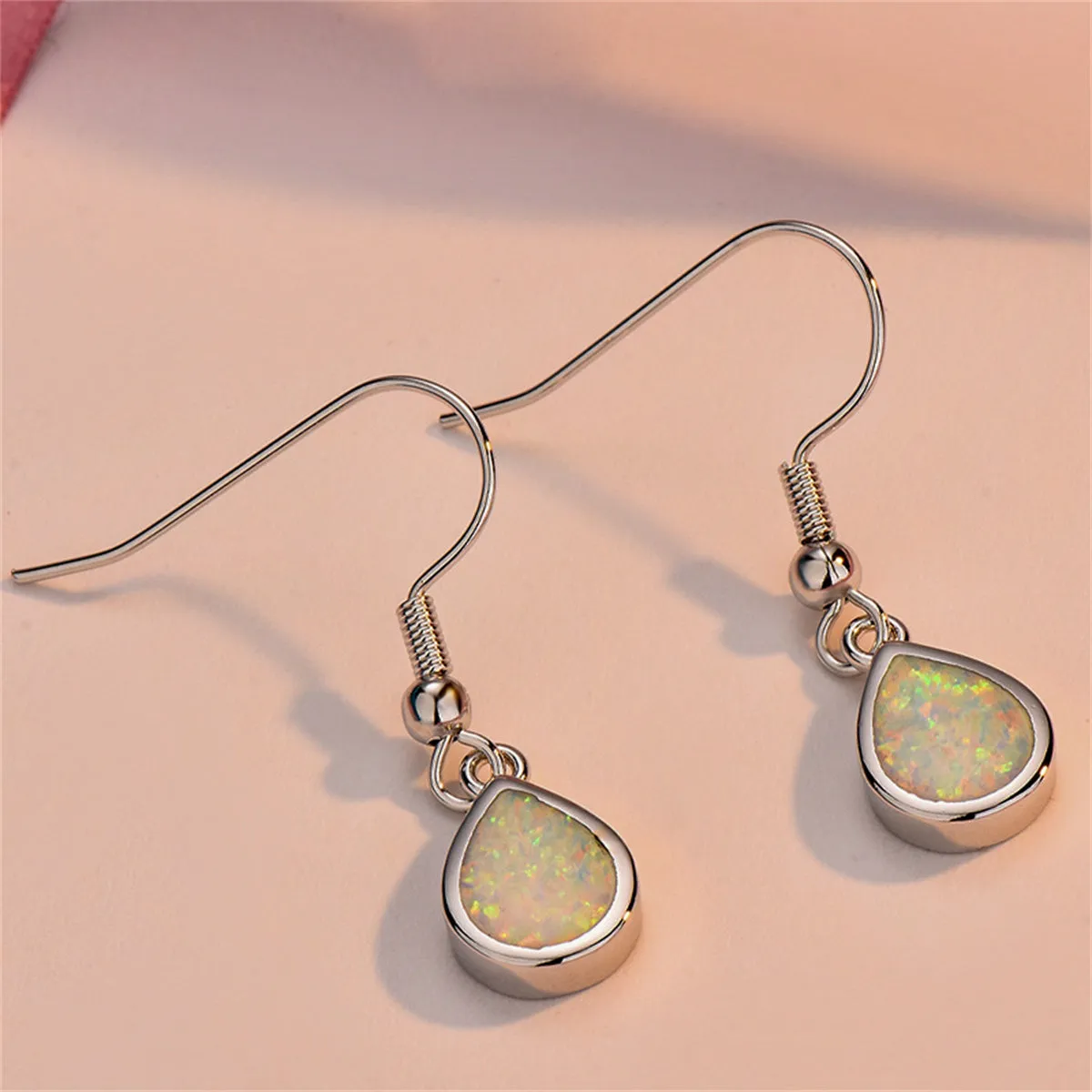 White Opal & Silver-Plated Teardrop Earrings