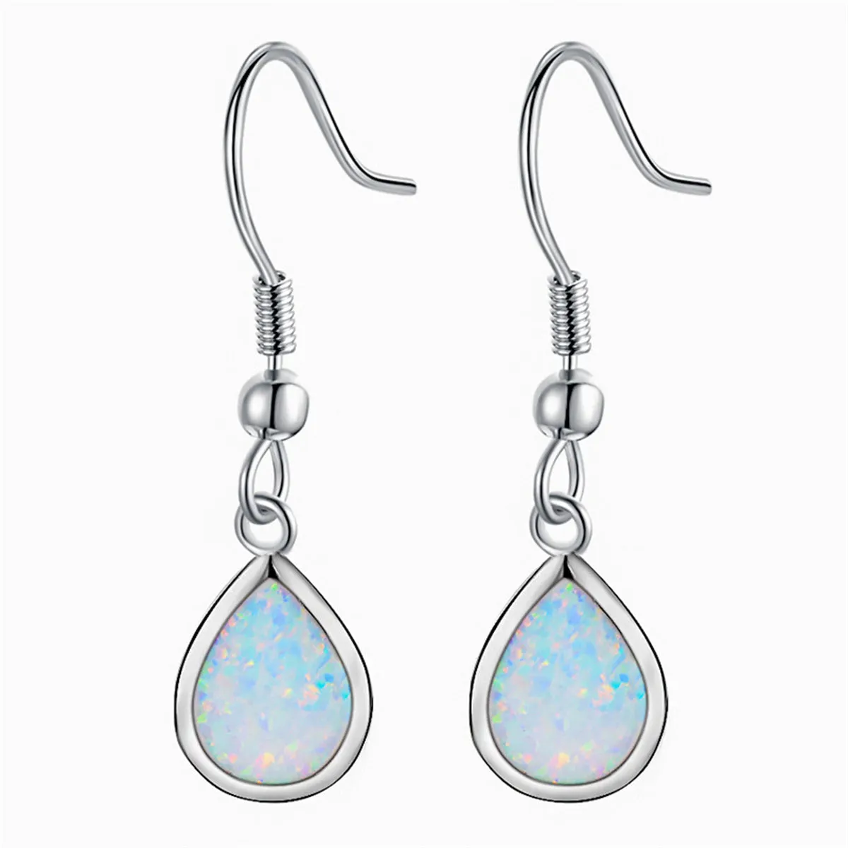 White Opal & Silver-Plated Teardrop Earrings