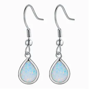 White Opal & Silver-Plated Teardrop Earrings