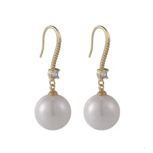 White Pearl & Cubic Zirconia 18K Gold-Plated Ball Drop Earrings