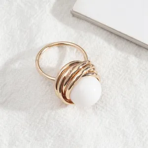 White Resin & 18K Gold-Plated Wire-Wrapped Ring
