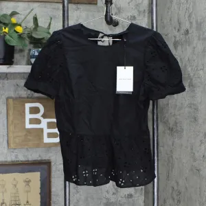 Who What Wear Women's Puff Short Sleeve Peplum Blouse WWT-821 WWT-821 Black L