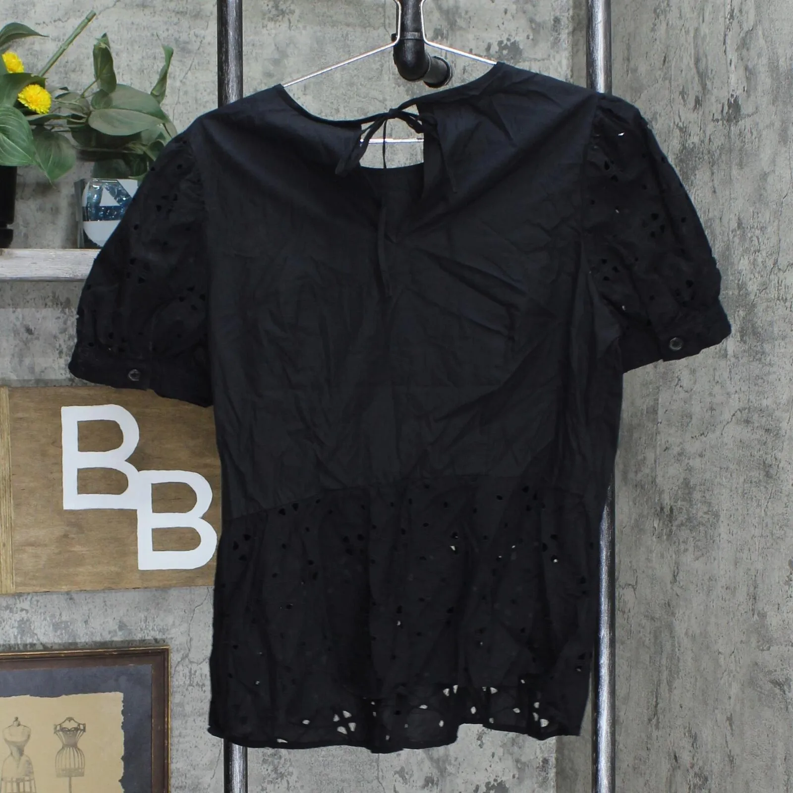 Who What Wear Women's Puff Short Sleeve Peplum Blouse WWT-821 WWT-821 Black L