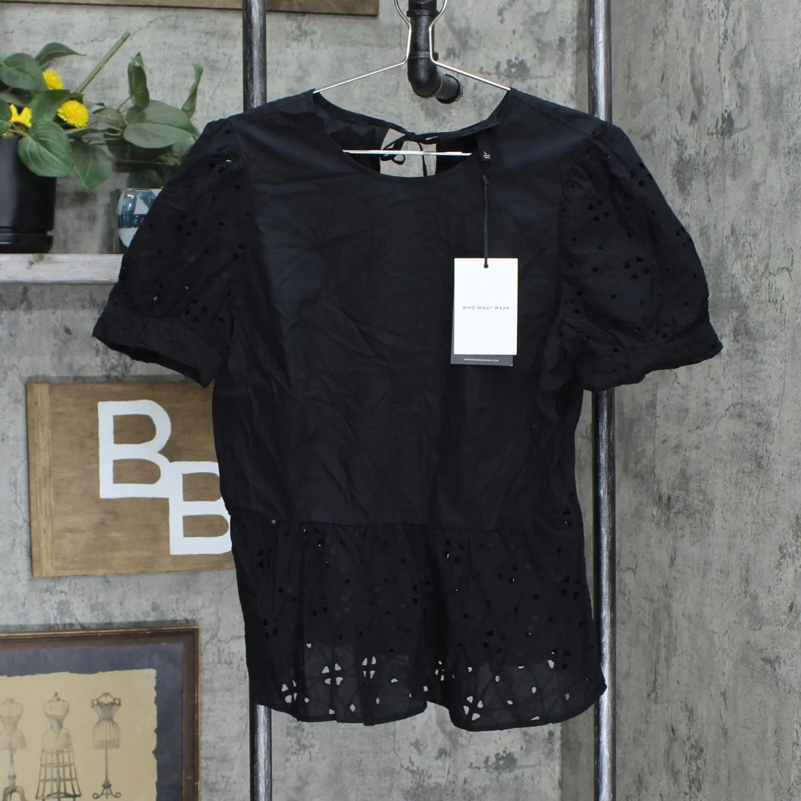 Who What Wear Women's Puff Short Sleeve Peplum Blouse WWT-821 WWT-821 Black L