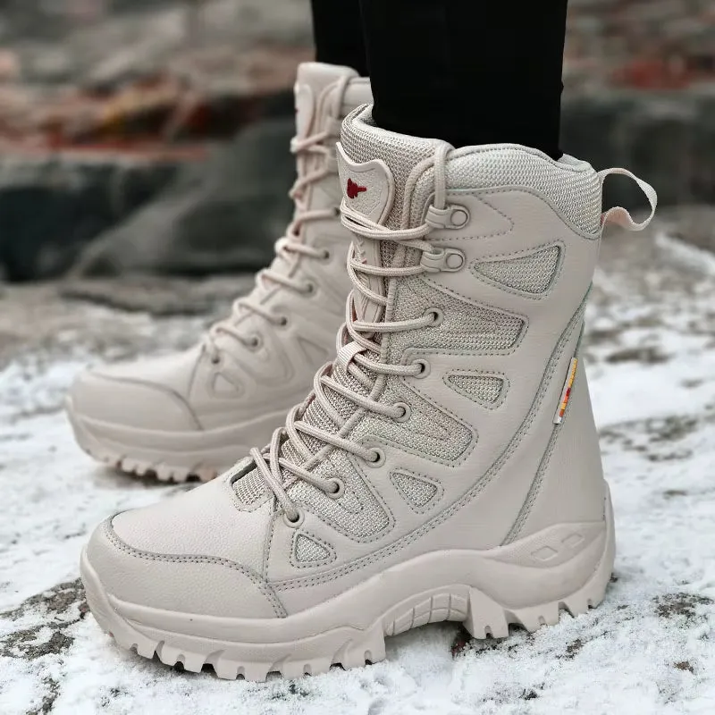 Winter Boots Women Quality PU round Toe Fashion Mid-Calf Motorcycle Boots Warm Plush Platform Shoes Zapatos Para Mujer