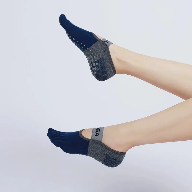 Women Breathable Pilates Socks - Five Toe Silicone Non-Slip Yoga Socks, Bandage Ballet Dance Ladies Fitness Sports Cotton Sock