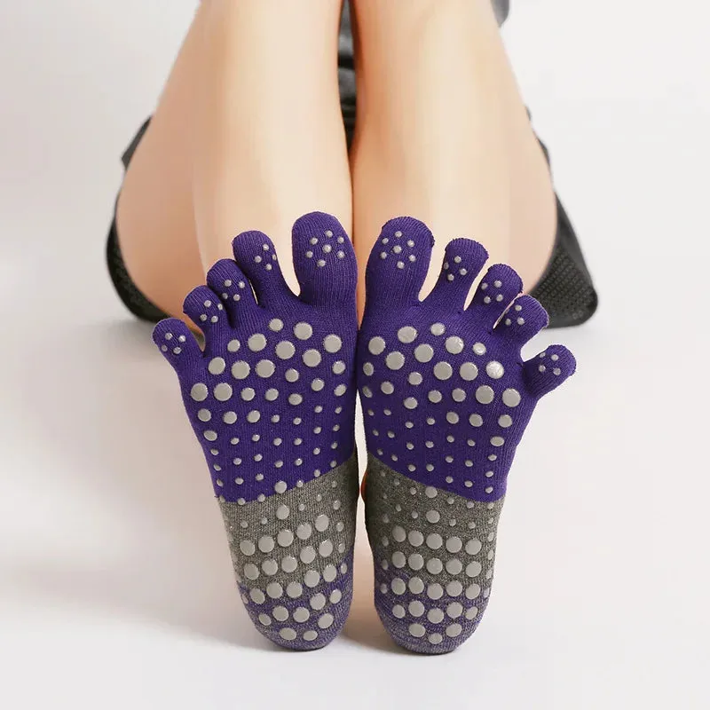 Women Breathable Pilates Socks - Five Toe Silicone Non-Slip Yoga Socks, Bandage Ballet Dance Ladies Fitness Sports Cotton Sock