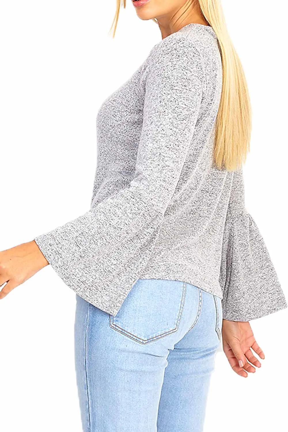 Women Crew Neck Bell Sleeve Top