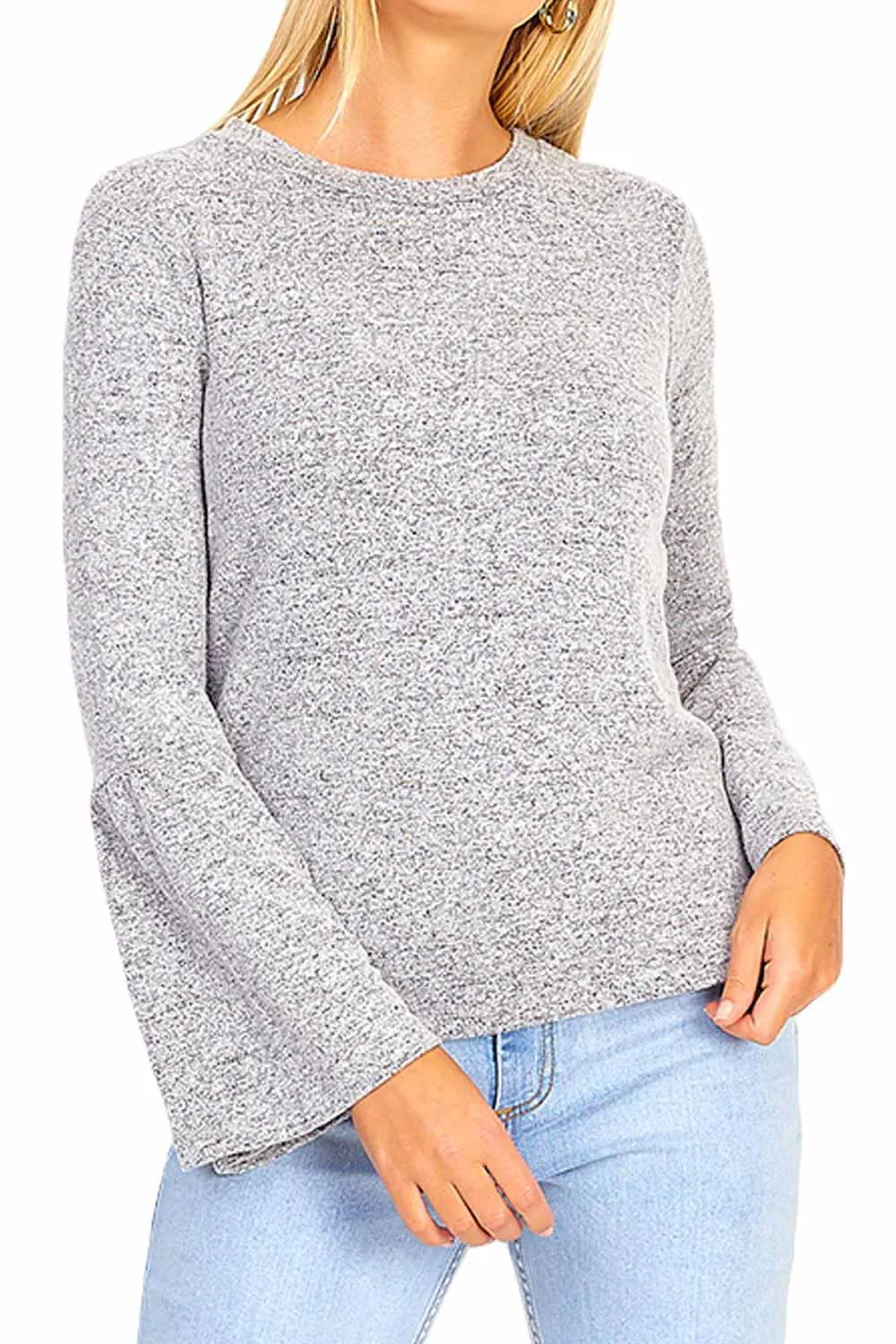 Women Crew Neck Bell Sleeve Top