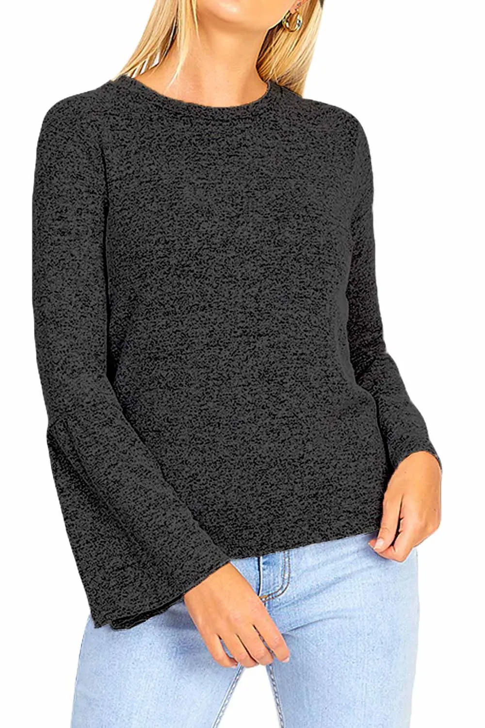 Women Crew Neck Bell Sleeve Top