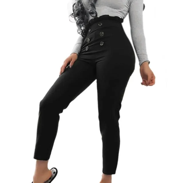 Women High Waist Sexy Button Raise Hip Casual Trousers