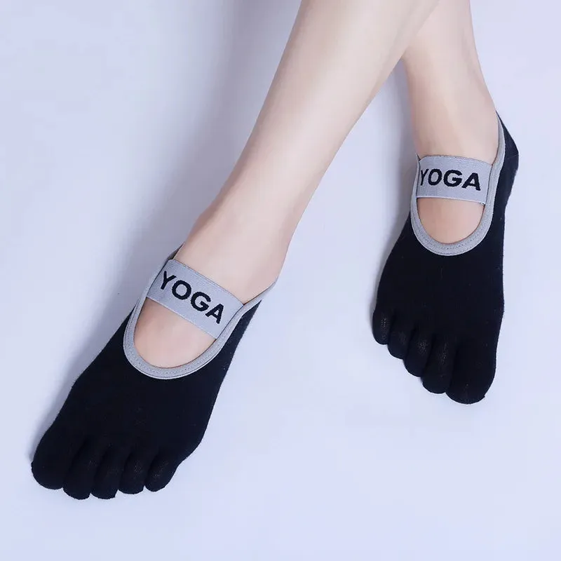 Women Yoga Socks - Five Toe Silicone Non-Slip Pilates Socks, Breathable Bandage Ballet Dance Ladies Fitness Sports Cotton Sock