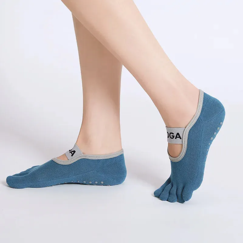 Women Yoga Socks - Five Toe Silicone Non-Slip Pilates Socks, Breathable Bandage Ballet Dance Ladies Fitness Sports Cotton Sock