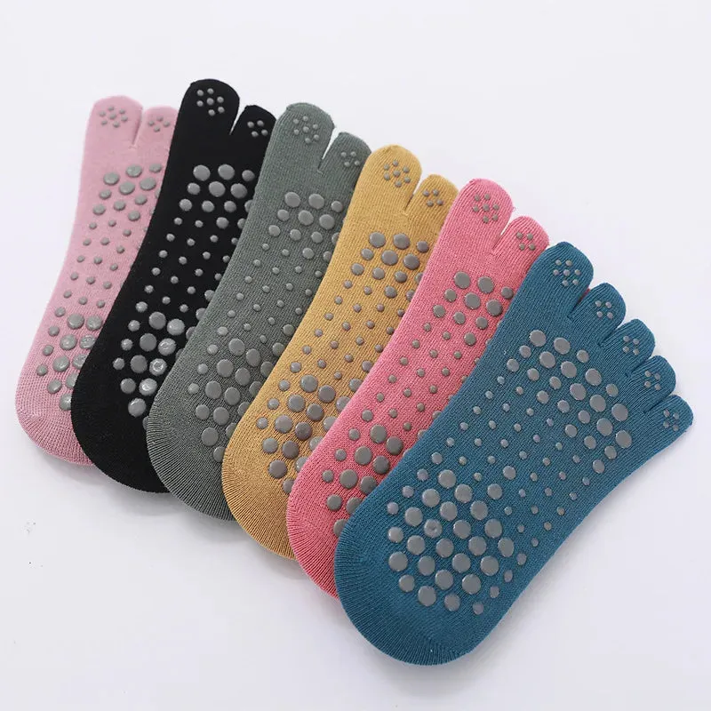 Women Yoga Socks - Five Toe Silicone Non-Slip Pilates Socks, Breathable Bandage Ballet Dance Ladies Fitness Sports Cotton Sock