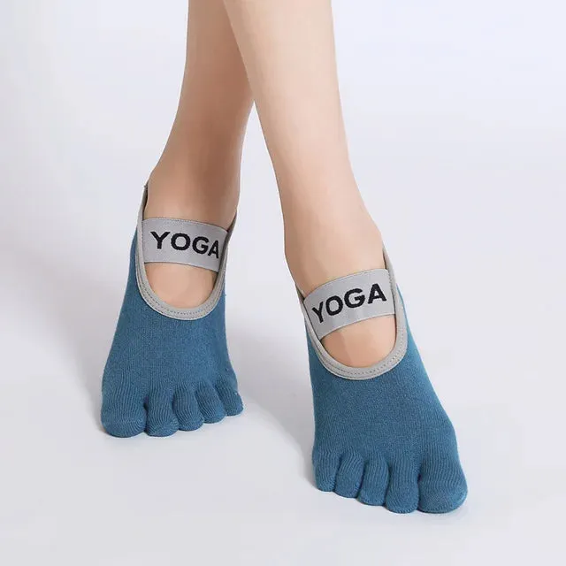 Women Yoga Socks - Five Toe Silicone Non-Slip Pilates Socks, Breathable Bandage Ballet Dance Ladies Fitness Sports Cotton Sock