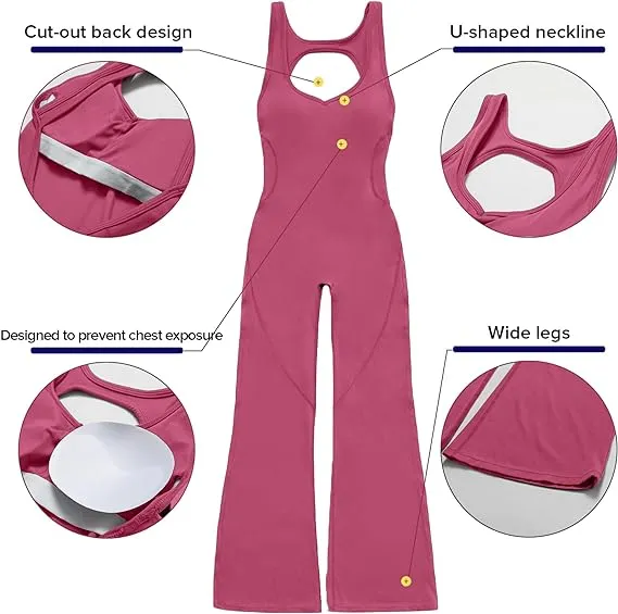 Women's Backless Jumpsuit Cutout Sleeveless Jumpsuit Flared Pants Leggings