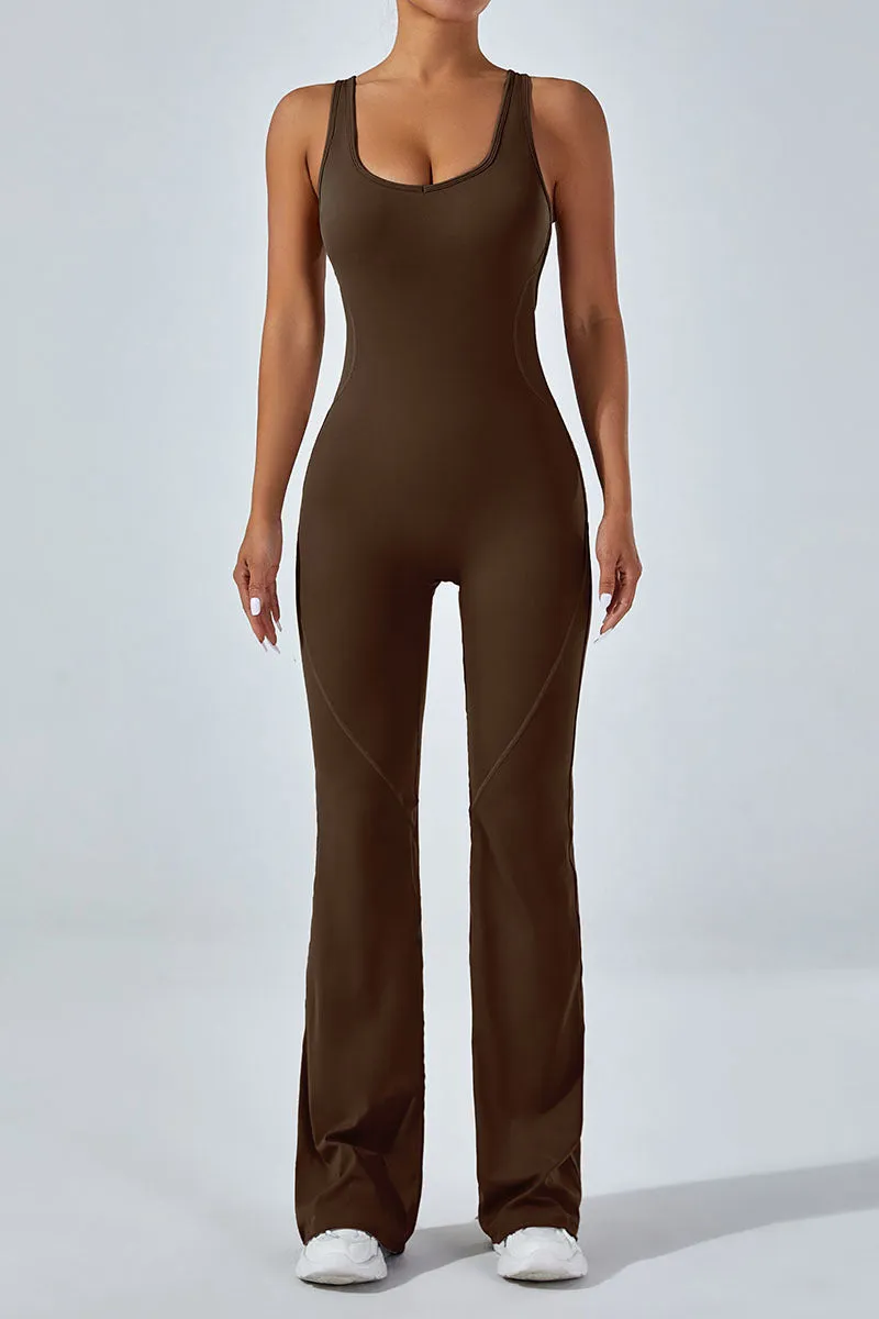 Women's Backless Jumpsuit Cutout Sleeveless Jumpsuit Flared Pants Leggings