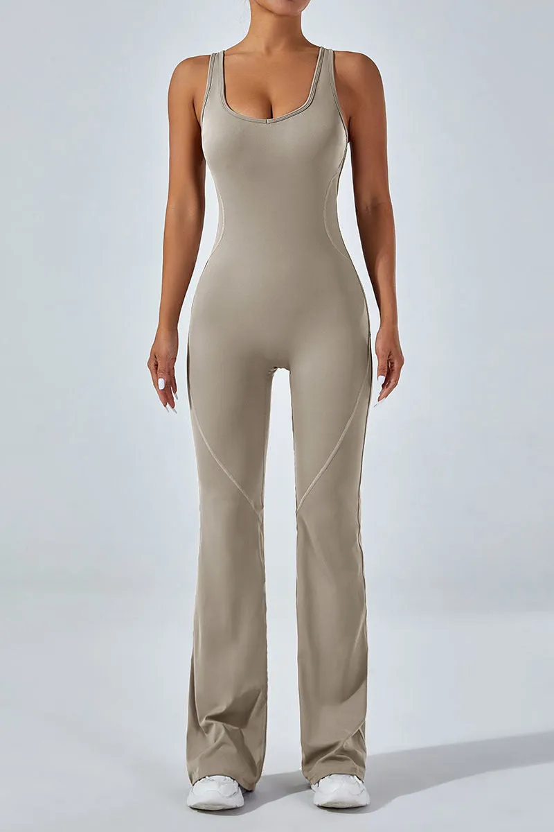 Women's Backless Jumpsuit Cutout Sleeveless Jumpsuit Flared Pants Leggings