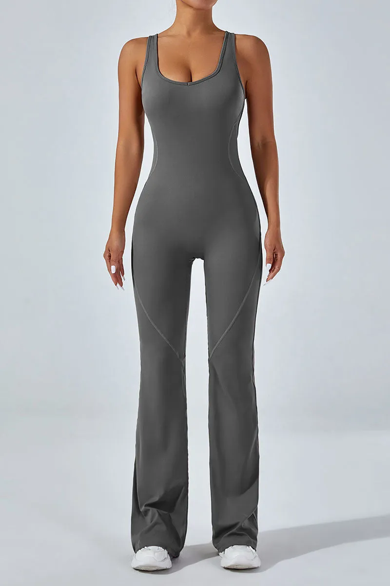 Women's Backless Jumpsuit Cutout Sleeveless Jumpsuit Flared Pants Leggings