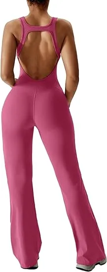 Women's Backless Jumpsuit Cutout Sleeveless Jumpsuit Flared Pants Leggings