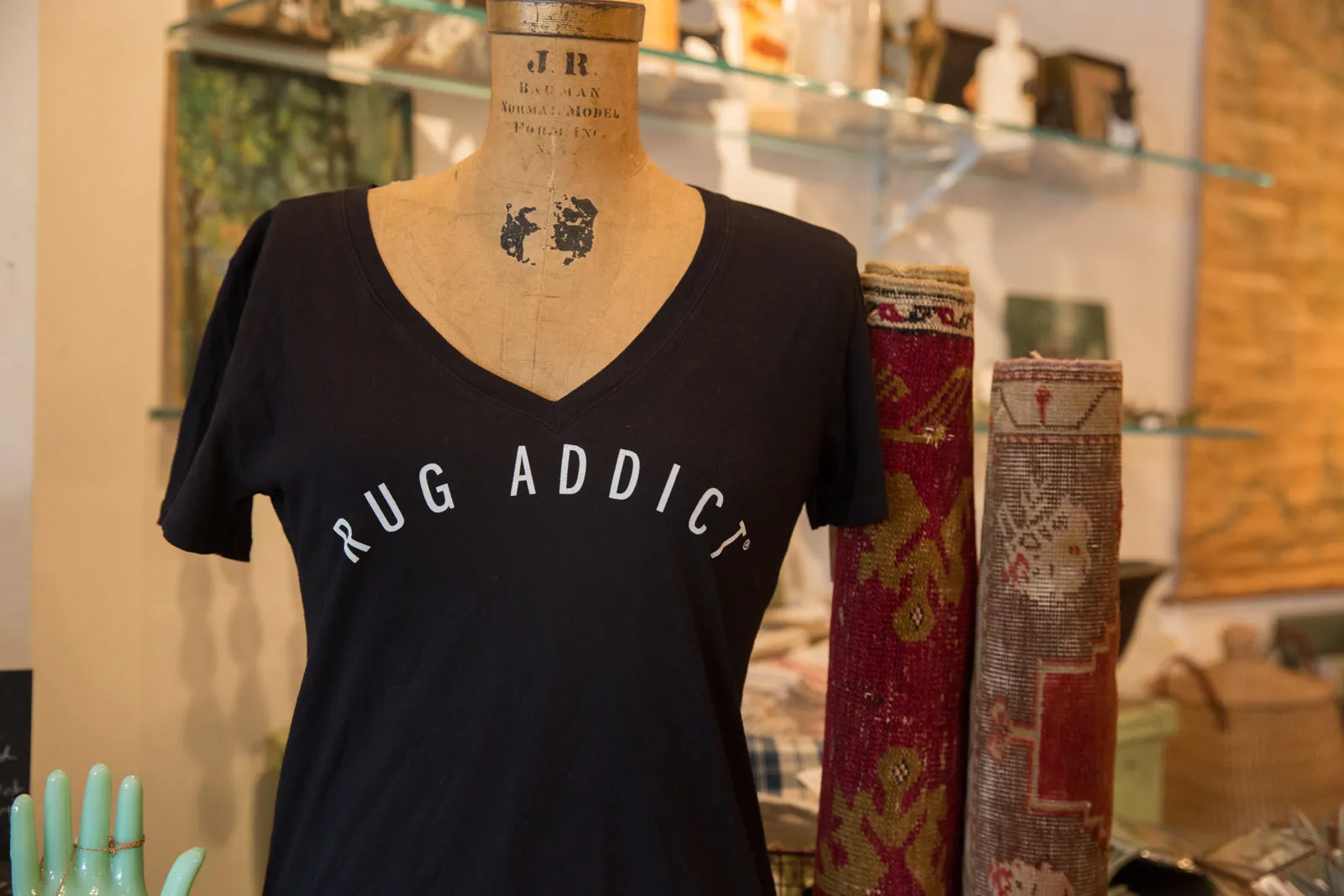 Women's Black Block Letter V-Neck T-Shirt